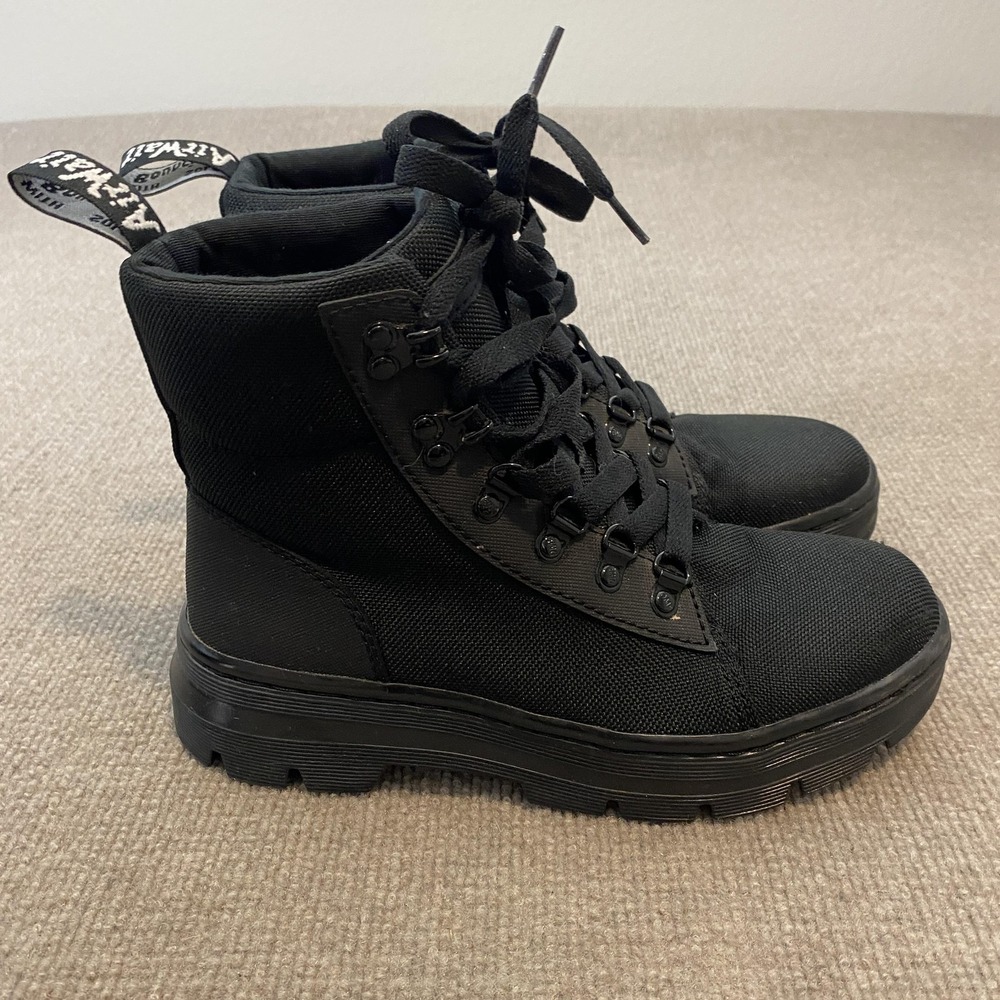 Dr. Martens Combs W Boots Womens Size 7 Black Canvas Ankle Combat Lace Up Grunge